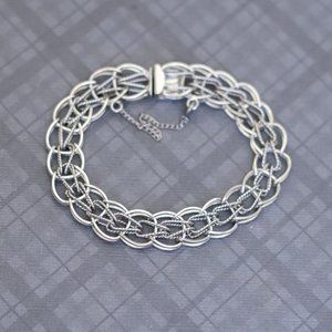 7 inch, Vintage Sterling Silver Intricate Chains Unique Bracelet, G48